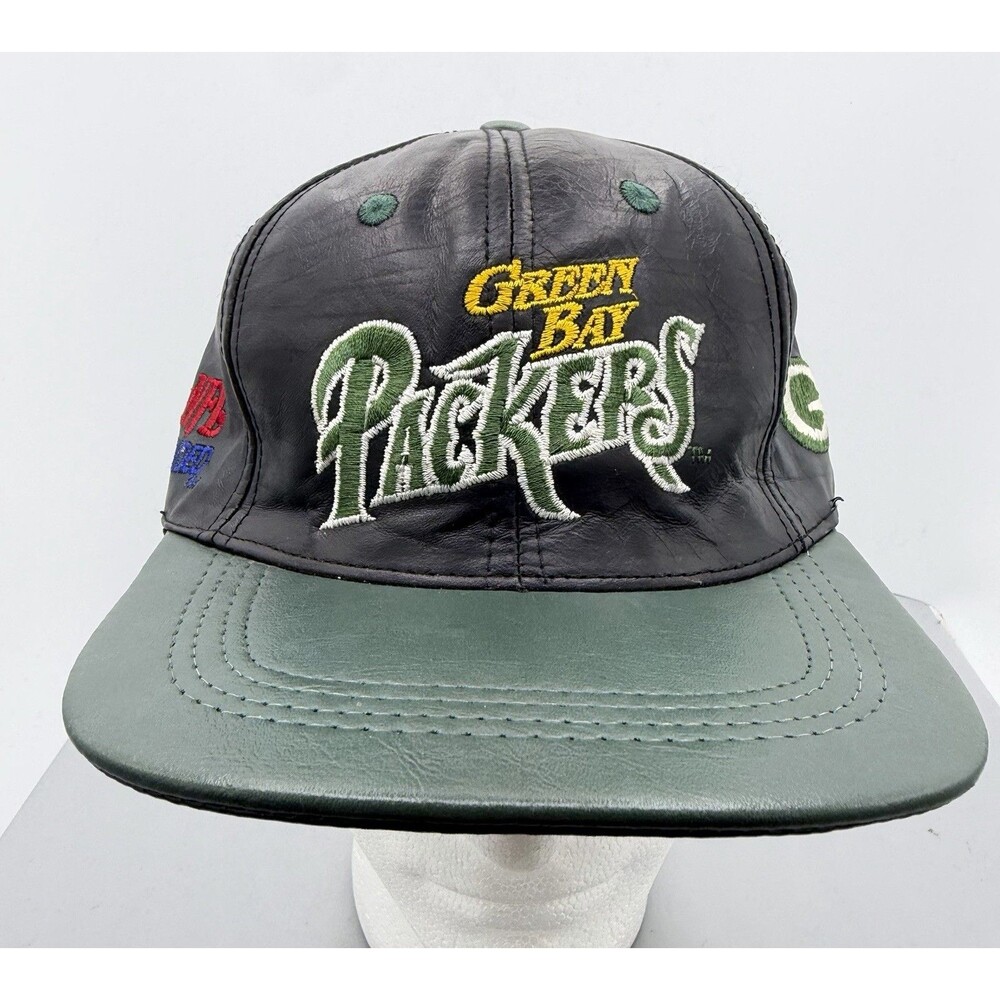 Vintage Leather Modern Green Bay Packers NFL Snap Back Hat Black Green Retro Cap